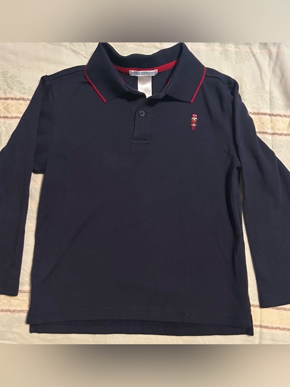 Janie and Jack Boy’s Polo Shirt Navy Long-Sleeve with Red Nutcracker Logo Size 5